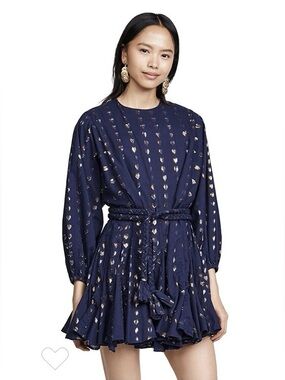 Rhode Ella navy metallic  heart print mini dress